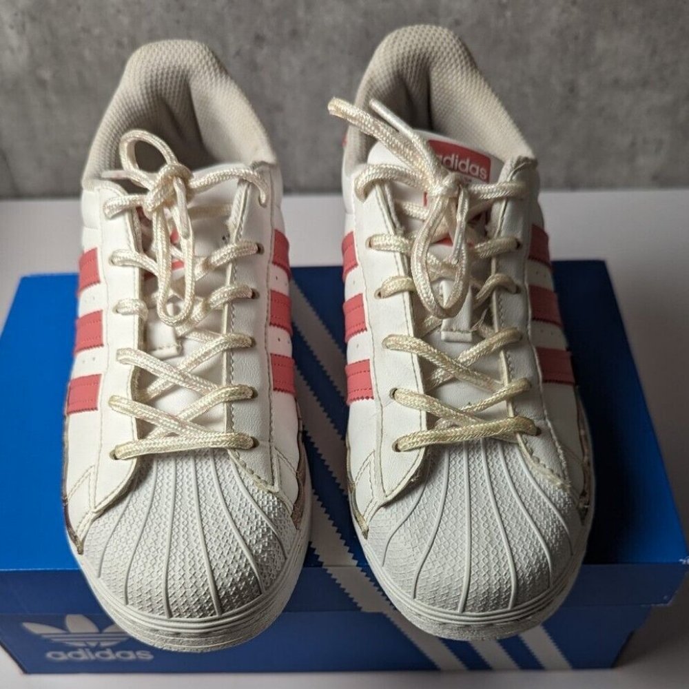 Adidas Superstar C Big Kids Shoes White-Light Pink-Golden Metallic Size 3